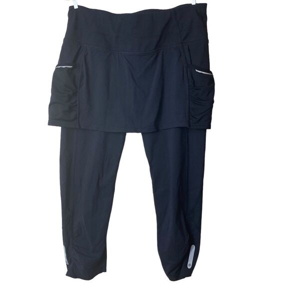 Athleta Acceleration Sz Sm Black 2 in 1 Skirt Tennis Mesh Pocket Capri Leggings - Picture 1 of 6